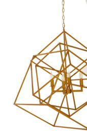 Orsina Brass Finish Four Bulb Pendant Light, Modern Cube Frame Hanging Light, Minimalist Luxe Lighting Fixture in Gold - thumbnail 5