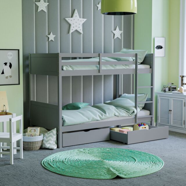 Home Discount Junior Vida Gemini Detachable Bunk Bed & Libra Wooden Underbed Drawers in Grey - Size: Single - image 1