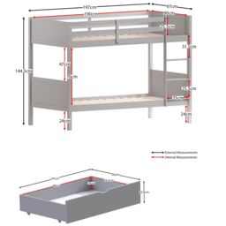 Home Discount Junior Vida Gemini Detachable Bunk Bed & Libra Wooden Underbed Drawers in Grey - Size: Single - thumbnail 2