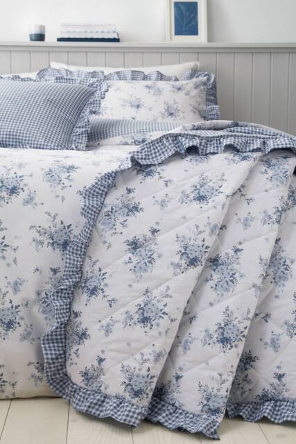 Catherine Lansfield 'Lucie Floral Frill' Fully Reversible Bedspread in White - image 1