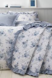 Catherine Lansfield 'Lucie Floral Frill' Fully Reversible Bedspread in White - thumbnail 1
