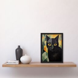 Artery8 My Name Is Geoff By Alex Robins Black Cat Art Deco Geometric Art Print Framed Poster Wall Decor - Size: A4 - thumbnail 4