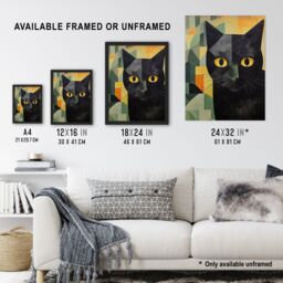 Artery8 My Name Is Geoff By Alex Robins Black Cat Art Deco Geometric Art Print Framed Poster Wall Decor - Size: A4 - thumbnail 3