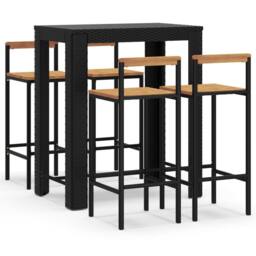 Berkfield Home 5 Piece Garden Bar Set Black Poly Rattan&Solid Wood Acacia - thumbnail 2