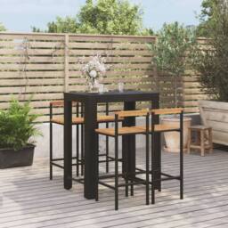 Berkfield Home 5 Piece Garden Bar Set Black Poly Rattan&Solid Wood Acacia