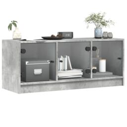 Berkfield Home TV Cabinet with Glass Doors Concrete Grey 102x37x42 cm - Size: 102 x 37 x 42 cm - thumbnail 4