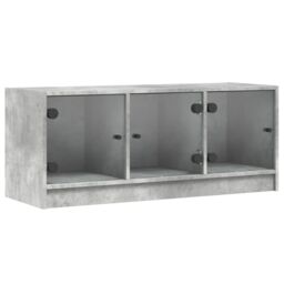 Berkfield Home TV Cabinet with Glass Doors Concrete Grey 102x37x42 cm - Size: 102 x 37 x 42 cm - thumbnail 2