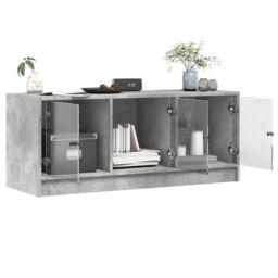 Berkfield Home TV Cabinet with Glass Doors Concrete Grey 102x37x42 cm - Size: 102 x 37 x 42 cm - thumbnail 5