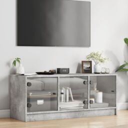 Berkfield Home TV Cabinet with Glass Doors Concrete Grey 102x37x42 cm - Size: 102 x 37 x 42 cm - thumbnail 3