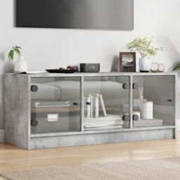 Berkfield Home TV Cabinet with Glass Doors Concrete Grey 102x37x42 cm - Size: 102 x 37 x 42 cm