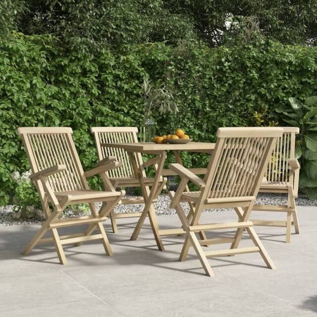 Berkfield Home Folding Garden Chairs 4 pcs Grey 56x61x89 cm Solid Wood Teak - Size: 56 x 61 x 89 cm - image 1