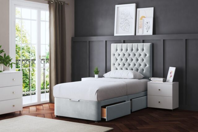 DS Living Seraphine Silver 4 Draw Divan Bed with Headboard - Size: Small Double - image 1