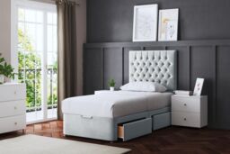 DS Living Seraphine Silver 4 Draw Divan Bed with Headboard - Size: Small Double - thumbnail 1