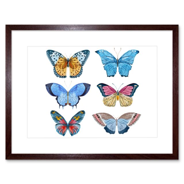 "Artery8 Wall Art Print Butterflies Vector Watercolour Art Framed 9x7 inch in Brown - Size: W7"" x H9""" - image 1