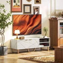 Wyld Haus Veriri 140cm White Marble Effect TV Unit Fluted Doors & Gold Accents - thumbnail 3