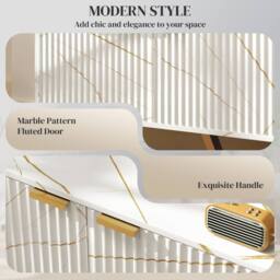 Wyld Haus Veriri 140cm White Marble Effect TV Unit Fluted Doors & Gold Accents - thumbnail 5