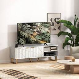 Wyld Haus Veriri 140cm White Marble Effect TV Unit Fluted Doors & Gold Accents - thumbnail 9