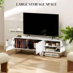 Wyld Haus Veriri 140cm White Marble Effect TV Unit Fluted Doors & Gold Accents - thumbnail 6
