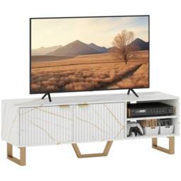 Wyld Haus Veriri 140cm White Marble Effect TV Unit Fluted Doors & Gold Accents - thumbnail 2