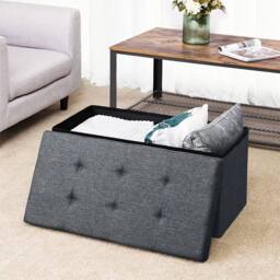 KORVIXA Dark Grey 76*38*38cm Extra Large Ottoman Storage Seat Stool - Size: 100 cm - thumbnail 3