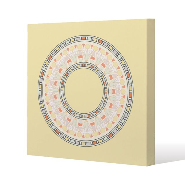 Benjamin Tate Design Yellow Circle Ornament. Round Frame (Canvas Print) / 127 x 127 x 4cm in Natural - Size: 127 x 127 x 4 cm - image 1