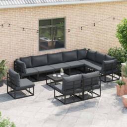 Berkfield Home Garden Sofa Set 10 pcs Black 353 x 283 x 71 cm Aluminium - thumbnail 5