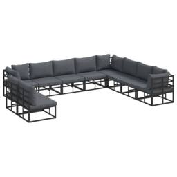 Berkfield Home Garden Sofa Set 10 pcs Black 353 x 283 x 71 cm Aluminium - thumbnail 3