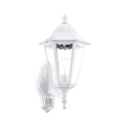 Loops IP44 Outdoor Wall Light & PIR Sensor White Aluminium Lantern 1 x 60W E27 Bulb
