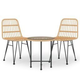 Berkfield Home 3 Piece Garden Dining Set Poly Rattan in Brown - thumbnail 2