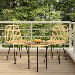 Berkfield Home 3 Piece Garden Dining Set Poly Rattan in Brown - thumbnail 1