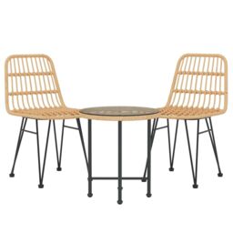 Berkfield Home 3 Piece Garden Dining Set Poly Rattan in Brown - thumbnail 3