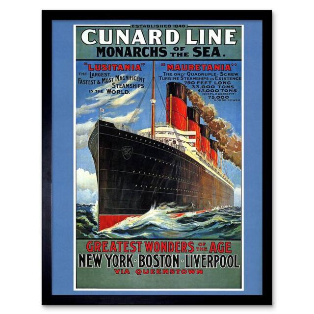 "Artery8 Lusitania Mauretania Cruise Liner Ship Boat Framed Art Print in Blue - Size: W12"" x H16""" - image 1