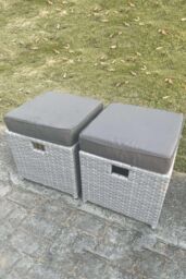 Fimous 2 Pcs PE Rattan Fully Assembled Small Footstool Light Grey