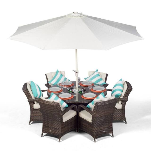 Thats Furniture Arizona Round 6 Seater Patio Dining Set with Ice Bucket Drinks Cooler in Brown - image 1