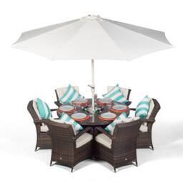 Thats Furniture Arizona Round 6 Seater Patio Dining Set with Ice Bucket Drinks Cooler in Brown
