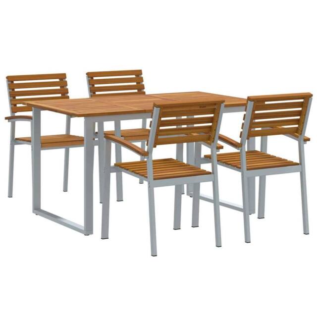 Berkfield Home 5 Piece Garden Dining Set Solid Wood Acacia & Metal in Grey - image 1