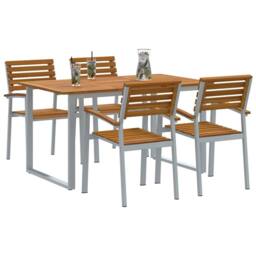 Berkfield Home 5 Piece Garden Dining Set Solid Wood Acacia & Metal in Grey - thumbnail 3