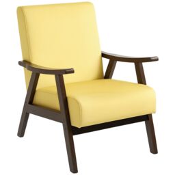HOMCOM Velvet Armchair with Solid Wood Frame & Thick Padded in Yellow - thumbnail 2