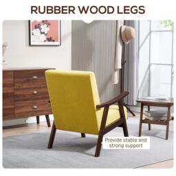 HOMCOM Velvet Armchair with Solid Wood Frame & Thick Padded in Yellow - thumbnail 6