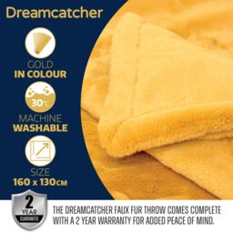 Dreamcatcher Luxury Faux Fur Polyester Throw Over Blanket 160x130cm in Gold - Size: 160x130 cm - thumbnail 7