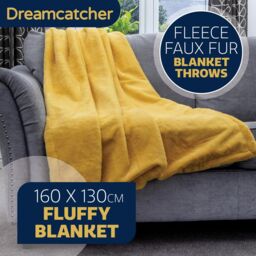 Dreamcatcher Luxury Faux Fur Polyester Throw Over Blanket 160x130cm in Gold - Size: 160x130 cm - thumbnail 2