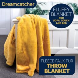 Dreamcatcher Luxury Faux Fur Polyester Throw Over Blanket 160x130cm in Gold - Size: 160x130 cm - thumbnail 3