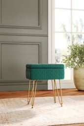 Living and Home Upholstered Storage Ottoman Vanity Stool in Green - thumbnail 2
