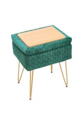 Living and Home Upholstered Storage Ottoman Vanity Stool in Green - thumbnail 4