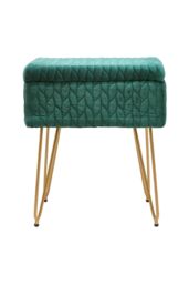 Living and Home Upholstered Storage Ottoman Vanity Stool in Green - thumbnail 3