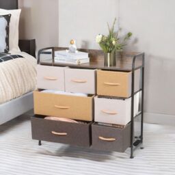 FURNOS 7 Fabric Drawer Bedroom Dresser With Large Drawers in Yellow - thumbnail 2
