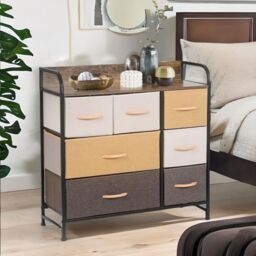 FURNOS 7 Fabric Drawer Bedroom Dresser With Large Drawers in Yellow - thumbnail 1