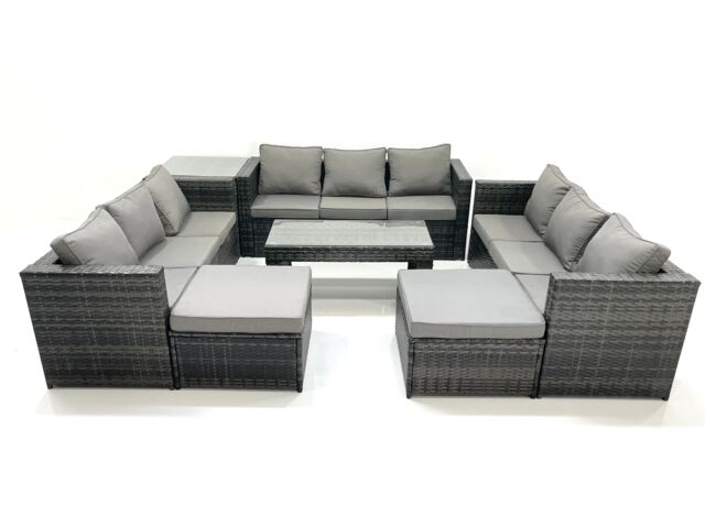 Fimous Outdoor Garden Furniture Set 7 Pieces Rattan Sofa Set with Coffee Table 2 Big Footstools Side Table Dark Grey Mixed - image 1