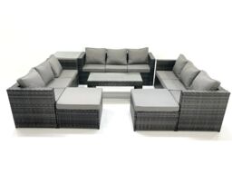 Fimous Outdoor Garden Furniture Set 7 Pieces Rattan Sofa Set with Coffee Table 2 Big Footstools Side Table Dark Grey Mixed - thumbnail 1