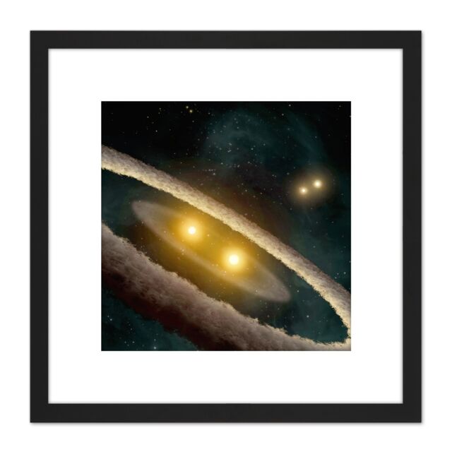 Artery8 Space NASA HD98800 Binary Star System Illustration 8X8 Inch Square Wooden Framed Wall Art Print Picture with Mount in Black - image 1